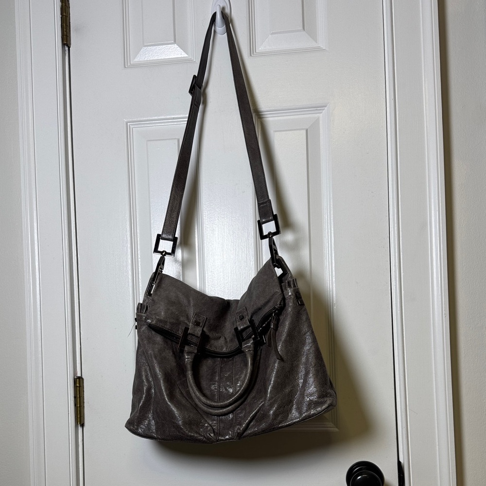 Helen Welsh Metallic Gray Leather Convertible Shoulder Crossbody Tote π - Picture 16 of 16